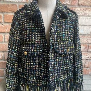 ZARA Women's Rainbow Tweed Jacket Fringe